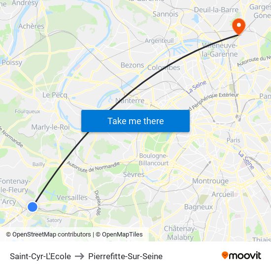 Saint-Cyr-L'Ecole to Pierrefitte-Sur-Seine map