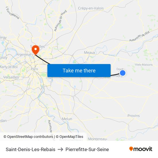 Saint-Denis-Les-Rebais to Pierrefitte-Sur-Seine map
