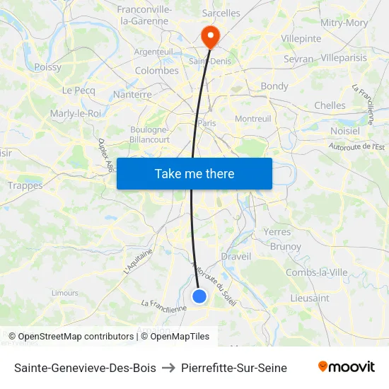 Sainte-Genevieve-Des-Bois to Pierrefitte-Sur-Seine map