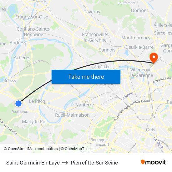 Saint-Germain-En-Laye to Pierrefitte-Sur-Seine map