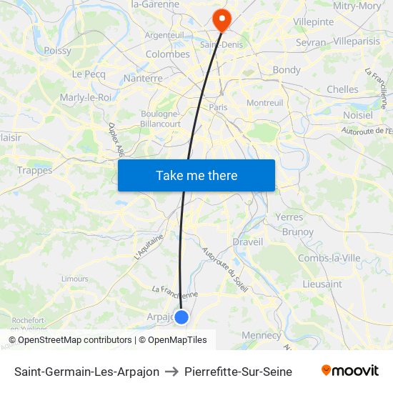 Saint-Germain-Les-Arpajon to Pierrefitte-Sur-Seine map