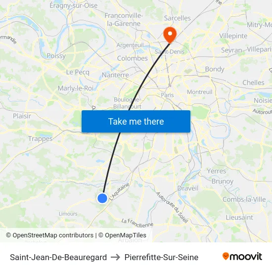 Saint-Jean-De-Beauregard to Pierrefitte-Sur-Seine map