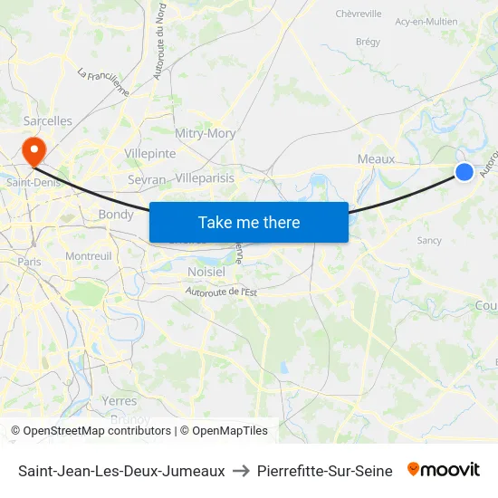 Saint-Jean-Les-Deux-Jumeaux to Pierrefitte-Sur-Seine map