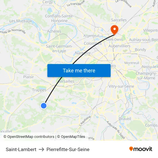 Saint-Lambert to Pierrefitte-Sur-Seine map