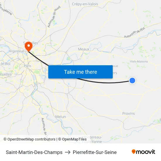 Saint-Martin-Des-Champs to Pierrefitte-Sur-Seine map