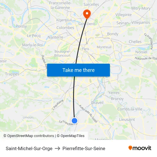 Saint-Michel-Sur-Orge to Pierrefitte-Sur-Seine map