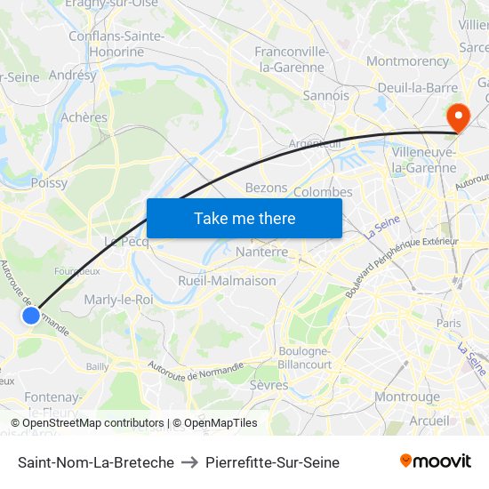 Saint-Nom-La-Breteche to Pierrefitte-Sur-Seine map