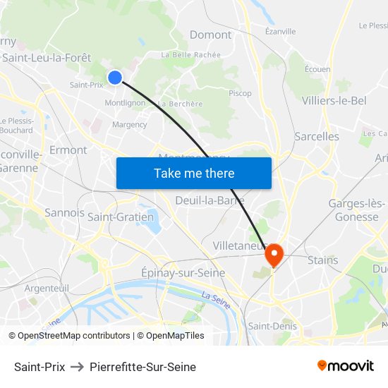 Saint-Prix to Pierrefitte-Sur-Seine map