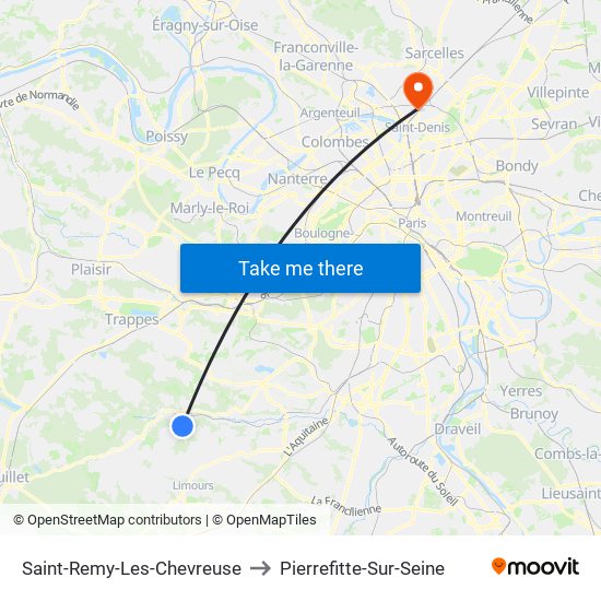 Saint-Remy-Les-Chevreuse to Pierrefitte-Sur-Seine map