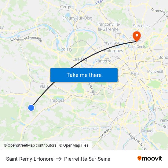Saint-Remy-L'Honore to Pierrefitte-Sur-Seine map