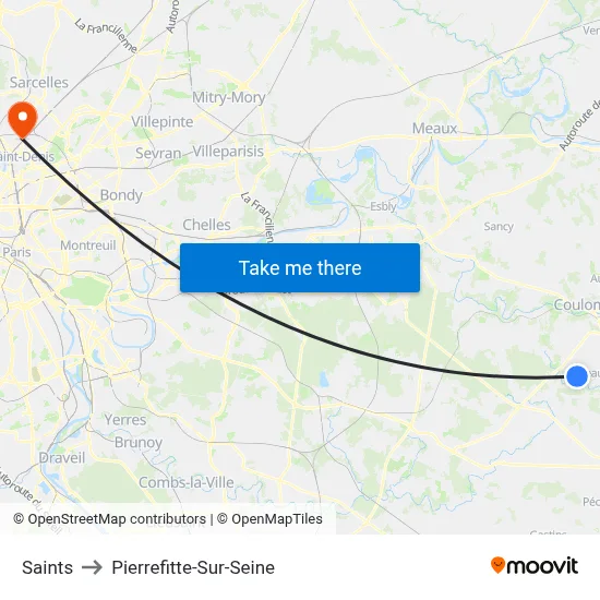 Saints to Pierrefitte-Sur-Seine map