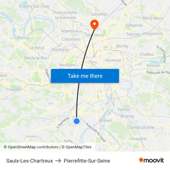 Saulx-Les-Chartreux to Pierrefitte-Sur-Seine map