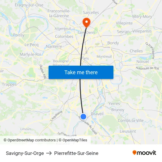 Savigny-Sur-Orge to Pierrefitte-Sur-Seine map