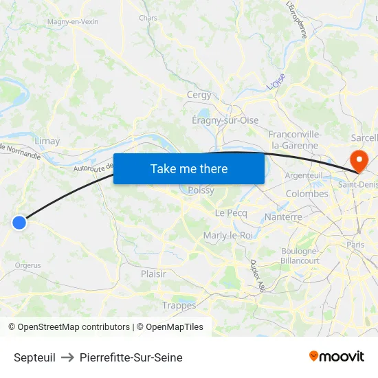 Septeuil to Pierrefitte-Sur-Seine map