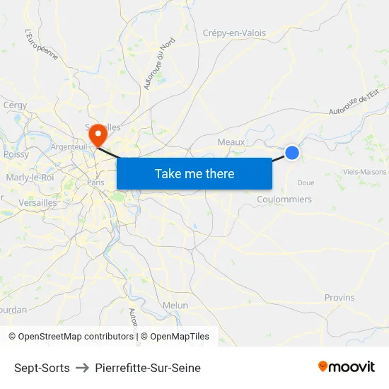 Sept-Sorts to Pierrefitte-Sur-Seine map
