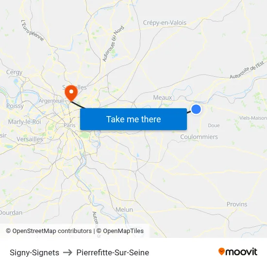 Signy-Signets to Pierrefitte-Sur-Seine map