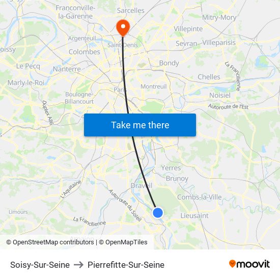 Soisy-Sur-Seine to Pierrefitte-Sur-Seine map