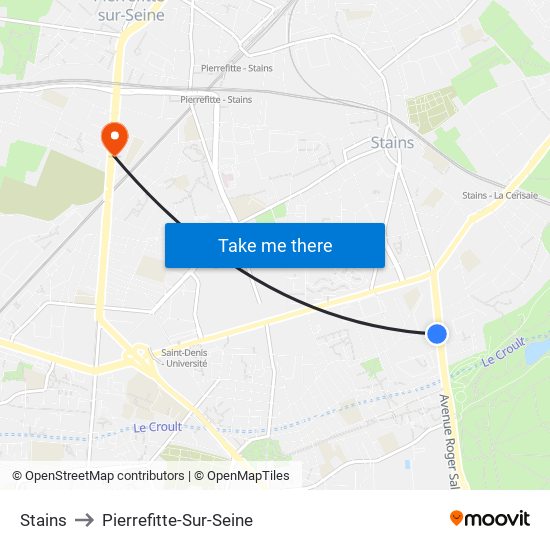 Stains to Pierrefitte-Sur-Seine map