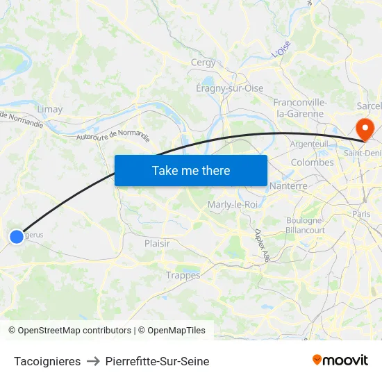 Tacoignieres to Pierrefitte-Sur-Seine map