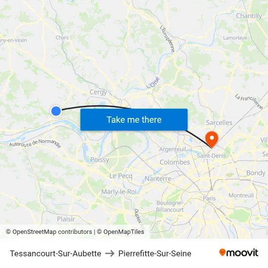 Tessancourt-Sur-Aubette to Pierrefitte-Sur-Seine map