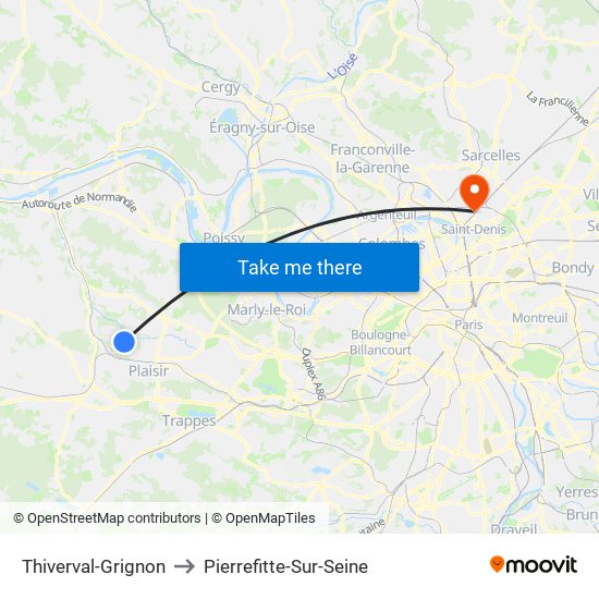 Thiverval-Grignon to Pierrefitte-Sur-Seine map