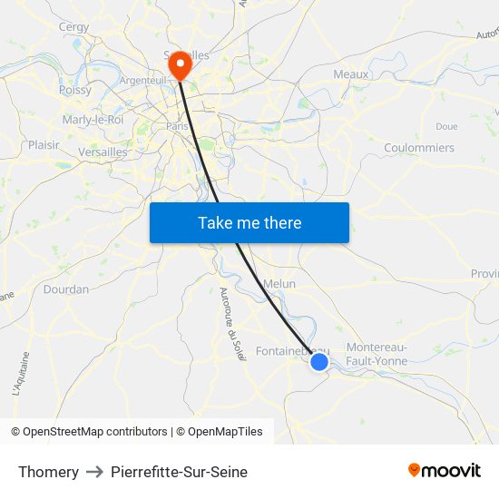 Thomery to Pierrefitte-Sur-Seine map