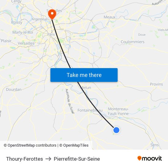 Thoury-Ferottes to Pierrefitte-Sur-Seine map