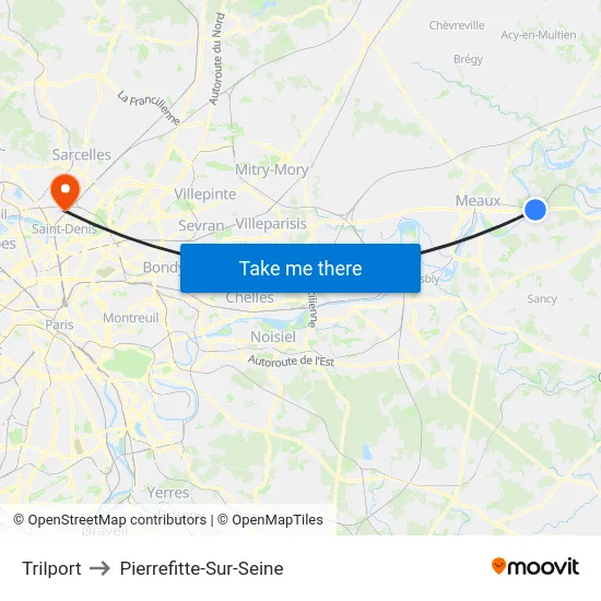 Trilport to Pierrefitte-Sur-Seine map