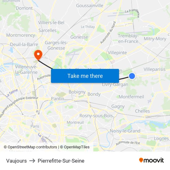 Vaujours to Pierrefitte-Sur-Seine map