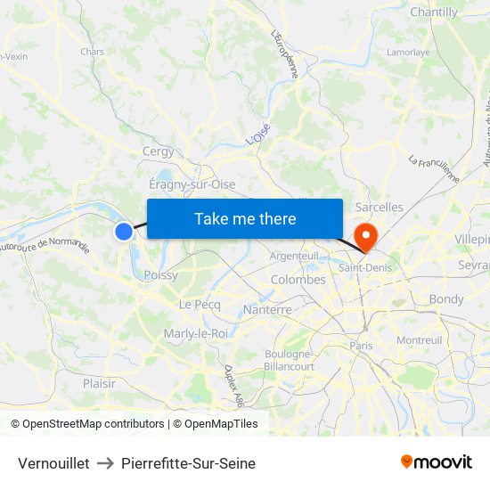 Vernouillet to Pierrefitte-Sur-Seine map