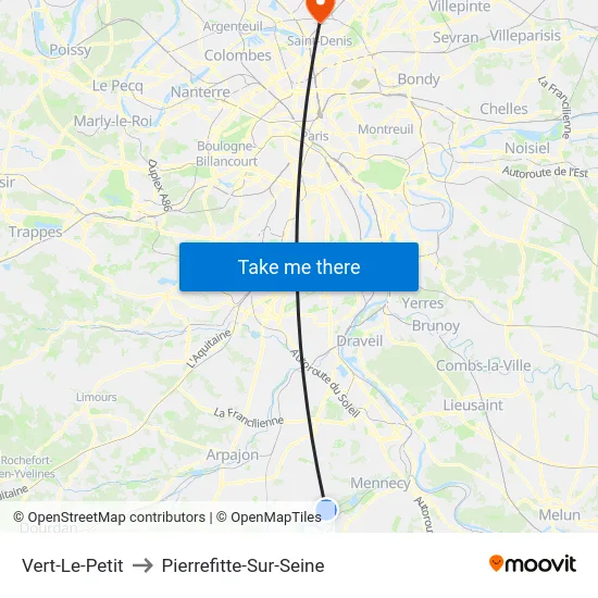 Vert-Le-Petit to Pierrefitte-Sur-Seine map