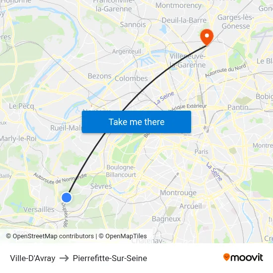 Ville-D'Avray to Pierrefitte-Sur-Seine map