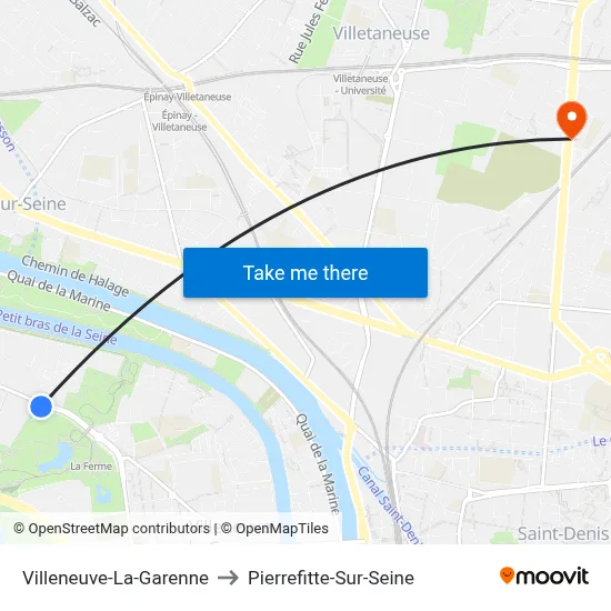 Villeneuve-La-Garenne to Pierrefitte-Sur-Seine map
