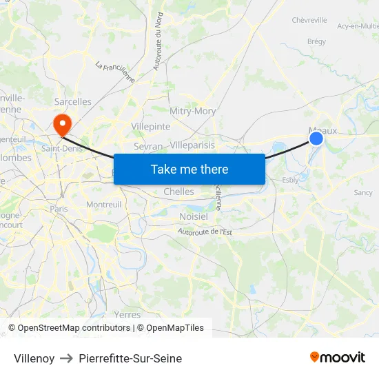 Villenoy to Pierrefitte-Sur-Seine map