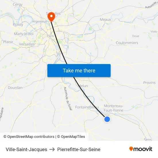 Ville-Saint-Jacques to Pierrefitte-Sur-Seine map
