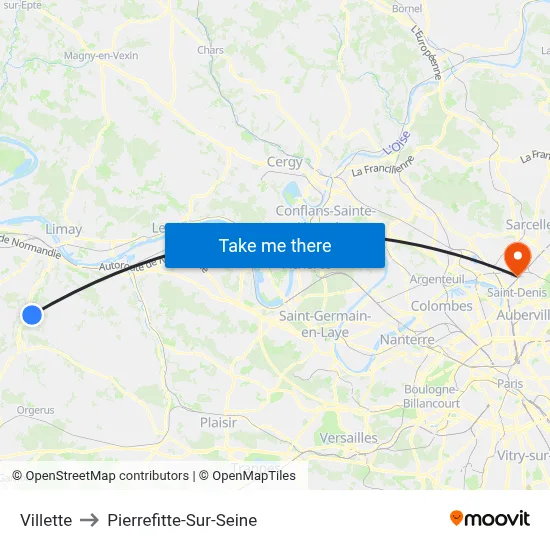 Villette to Pierrefitte-Sur-Seine map
