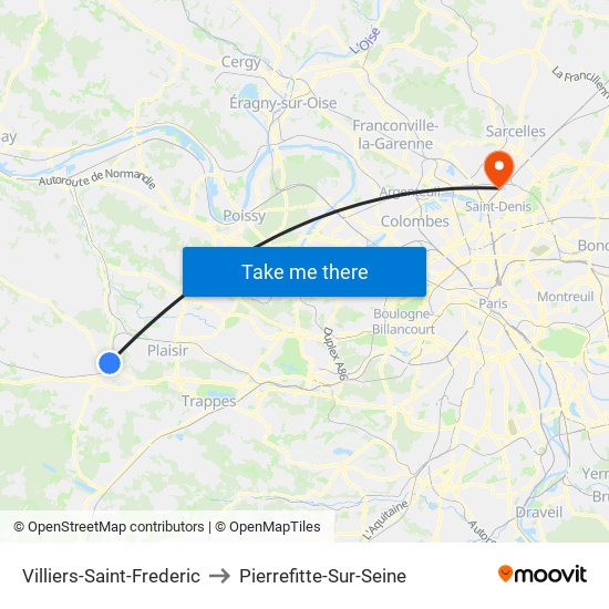 Villiers-Saint-Frederic to Pierrefitte-Sur-Seine map