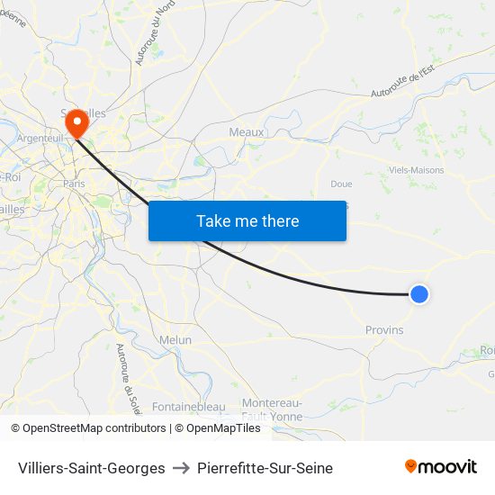 Villiers-Saint-Georges to Pierrefitte-Sur-Seine map
