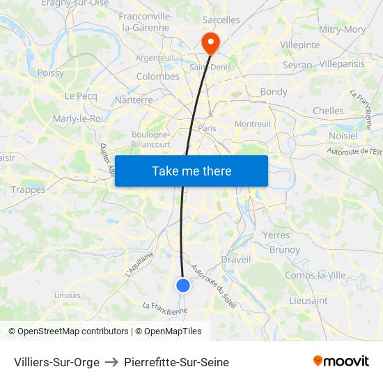 Villiers-Sur-Orge to Pierrefitte-Sur-Seine map