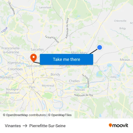 Vinantes to Pierrefitte-Sur-Seine map
