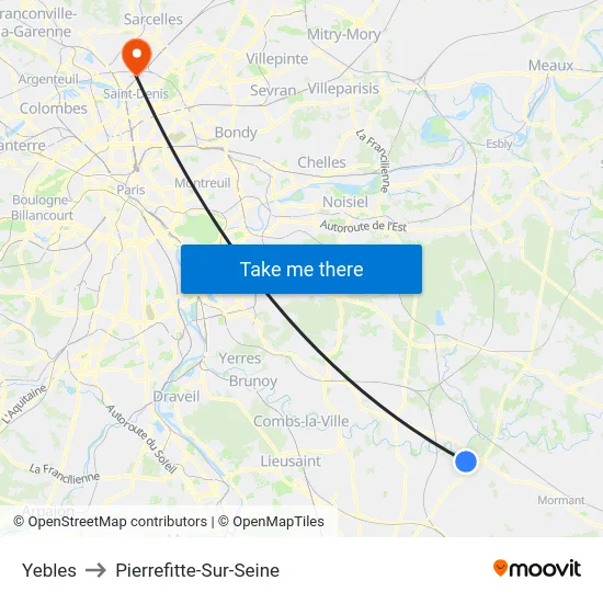 Yebles to Pierrefitte-Sur-Seine map