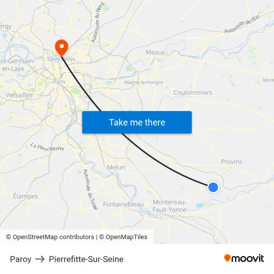 Paroy to Pierrefitte-Sur-Seine map