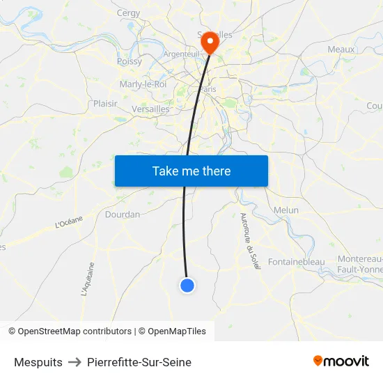 Mespuits to Pierrefitte-Sur-Seine map