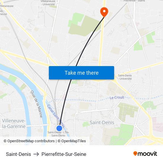 Saint-Denis to Pierrefitte-Sur-Seine map
