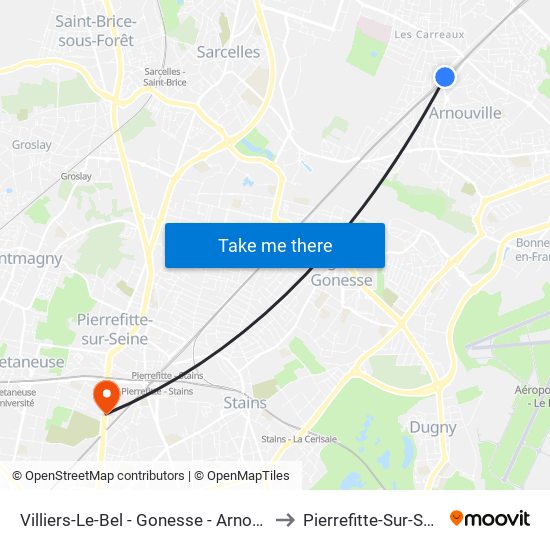 Villiers-Le-Bel - Gonesse - Arnouville to Pierrefitte-Sur-Seine map