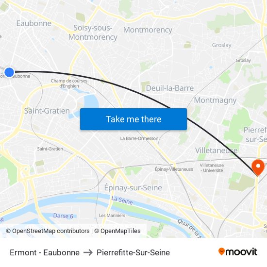 Ermont - Eaubonne to Pierrefitte-Sur-Seine map