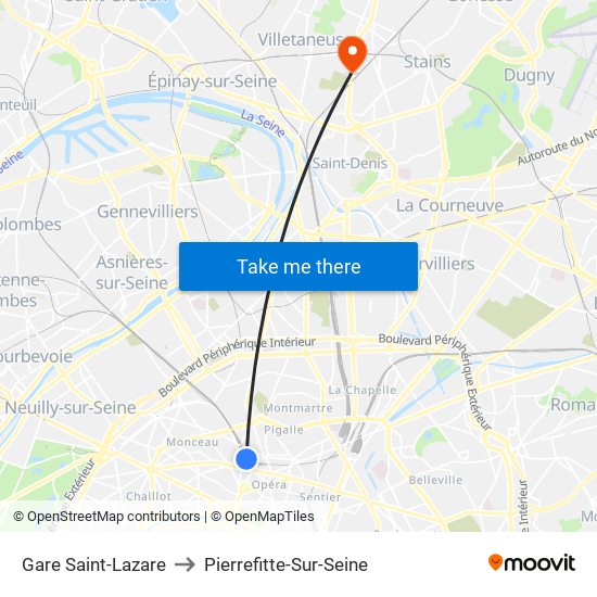 Gare Saint-Lazare to Pierrefitte-Sur-Seine map