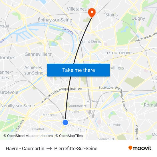 Havre - Caumartin to Pierrefitte-Sur-Seine map