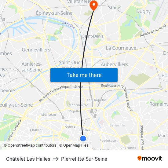 Châtelet Les Halles to Pierrefitte-Sur-Seine map