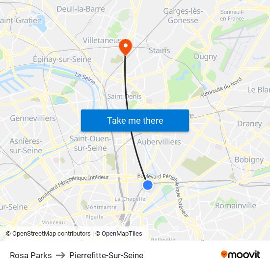 Rosa Parks to Pierrefitte-Sur-Seine map